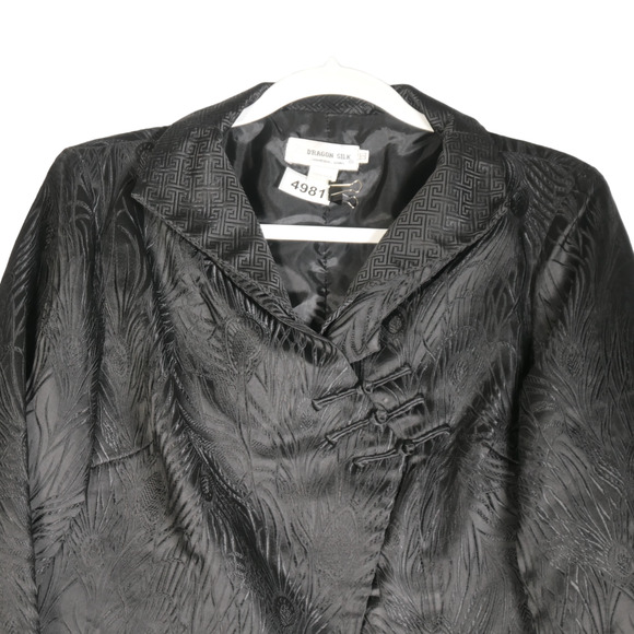 Dragon Silk Blazer Jacket Asymmetric Womens XXL Black 100% Silk Knotted Buttons - Picture 2 of 10